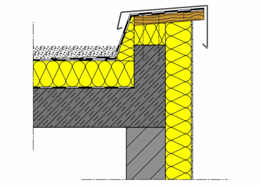 Dämmung des Flachdaches mit Attikadämmung und Anschluss an die Außenwanddämmung